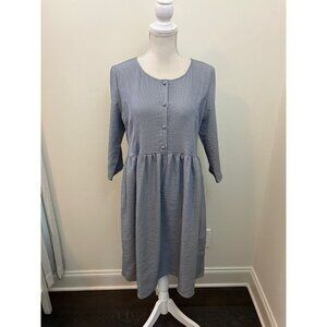 Hidden Alley Light Blue 3/4 Sleeve Striped Dress Size Large